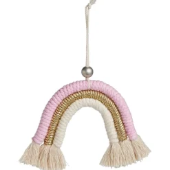 Arc-en-ciel à suspendre macramé beige rose doré 9,5xH10cm