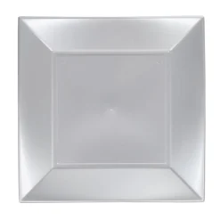 Assiette carrée 23x23 cm design incurvé argenté x6