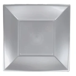 Assiette carrée 18x18 cm design incurvé argenté x6