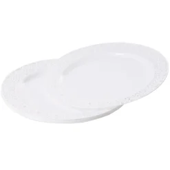 Assiette plate blanche contour avec motifs en relief x6