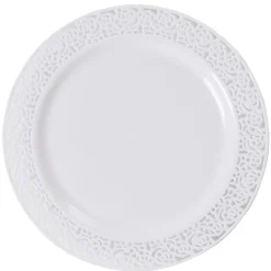 Assiette plate blanche contour avec motifs en relief x6