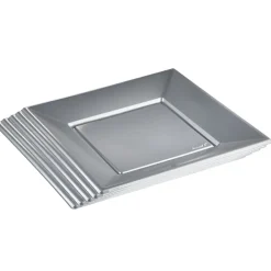 Assiette plate carrée gris clair en plastique réutilisable x6