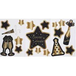 Autocollant Bonne année noir et doré x18