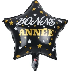 Ballon Bonne année forme étoile en aluminium noir et doré H46cm