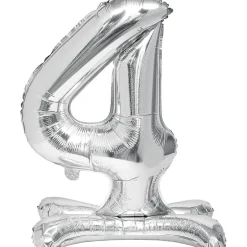 Ballon chiffre 4 avec support doré ou argenté 80cm