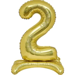 Ballon chiffre 2 doré ou argenté H80 cm avec support