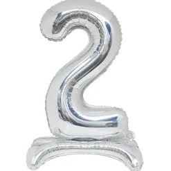 Ballon chiffre 2 doré ou argenté H80 cm avec support