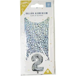 Ballon chiffre 2 noir argenté ou doré