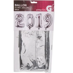 Ballon gonflable chiffre 2019 déco nouvel an H. 34 cm argenté