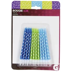 Bougie anniversaire à pois blanc bleu et vert XXL x 24
