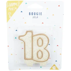 Bougie anniversaire chiffre 18 doré pailleté