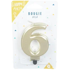 Bougie anniversaire chiffre 6 mat doré