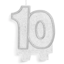 Bougie anniversaire chiffre 10 argenté