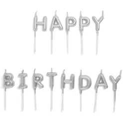 Bougie anniversaire lettres Happy Birthday argenté