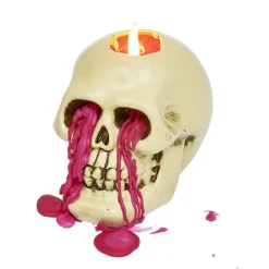 Bougie Halloween tête de mort beige