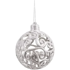 Boule de Noël ajourée motif arabesque pailleté argenté Ø8 cm x3
