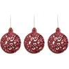 Boule de Noël ajourée motif arabesque pailleté rouge Ø8 cm x3