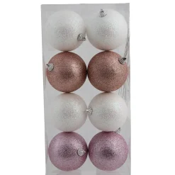 Boule de Noël blanche et rose pailletée x8