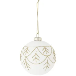 Boule de Noël blanche motif pailleté doré Ø8cm