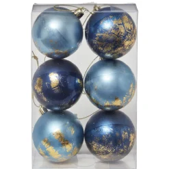 Boule de Noël bleu effet doré x6