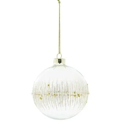 Boule de Noël en verre transparent perle et ligne dorée et blanche