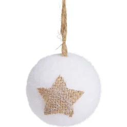 Boule de Noël floquée blanc étoile jute Ø6cm x4