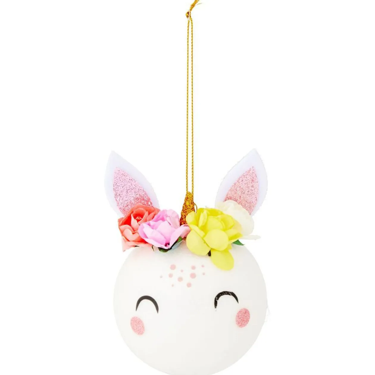 Boule de Noël licorne blanc et rose Ø8xH13cm