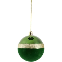 Boule de Noël liseré doré bimatière velours et brillant vert Ø8cm