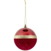 Boule de Noël liseré doré bimatière velours et brillant rouge Ø8cm