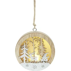 Boule de Noël lumineuse en bois design paysage