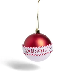 Boule de Noël Merry Xmas rouge et blanche Ø8cm