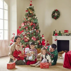 Boule de Noël motif spirale et bonnet Père Noël ou lutin Ø8cm H11cm