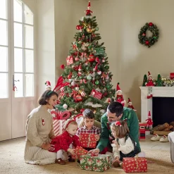 Boule de Noël motif spirale et bonnet Père Noël ou lutin Ø8cm H11cm