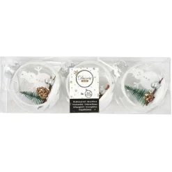 Boule de Noël paysage argenté bois et paillettes Ø8 cm x3