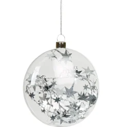 Boule de Noël plate transparente avec guirlande argentée