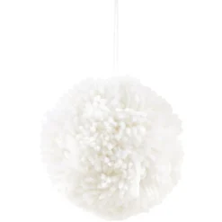 Boule de Noël pompon à suspendre blanche