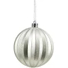 Boule de Noël ronde relief strié gris pailleté Ø8cm