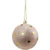 Boule de Noël rose pailletée motif étoiles dorées Ø8cm