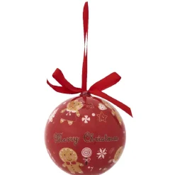 Boule de Noël rouge motif pain d épices