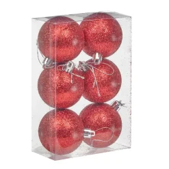 Boule de Noël rouge pailletée x6