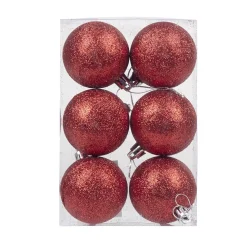 Boule de Noël rouge pailletée x6