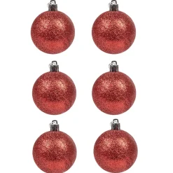 Boule de Noël rouge pailletée x6
