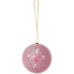 Boule de Noël thème nature blanc et rose Ø8cm - 3 modèles