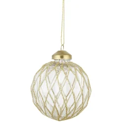 Boule de Noël transparente quadrillage doré Ø8 cm