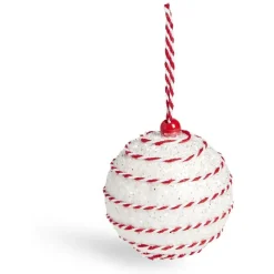 Boule Noël ruban torsadé Ø8cm rouge et blanc - 2 modèles