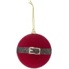 Boule Père Noël ceinture rouge et noir brillant Ø8cm