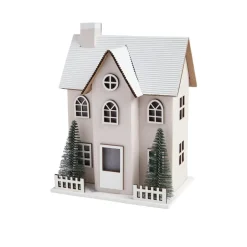 Chalet de Noël lumineux H20,5cm - 2 coloris rouge ou blanc