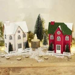 Chalet de Noël lumineux H20,5cm - 2 coloris rouge ou blanc