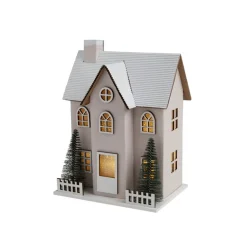 Chalet de Noël lumineux H20,5cm - 2 coloris rouge ou blanc