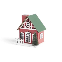 Chalet de Noël lumineux H11cm rouge ou blanc